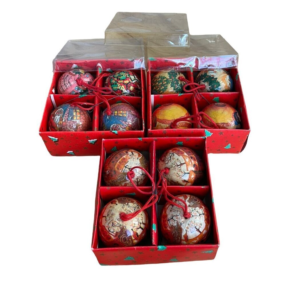 Vintage Christmas Decoupage Papier Mache Ornaments Music Santa Sled, 2.25 Inches